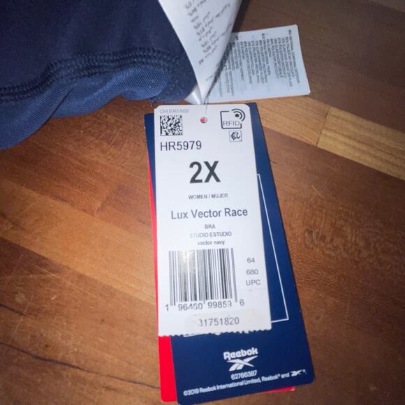 Reebok Lux Vector Medium Impact Racerback Bra Navy 2X - Picture 8 of 9